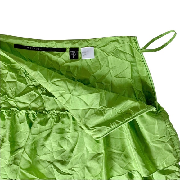 _ Isda & Co 100% silk lime green vintage tiered midi skirt - size 6 - Picture 6 of 9